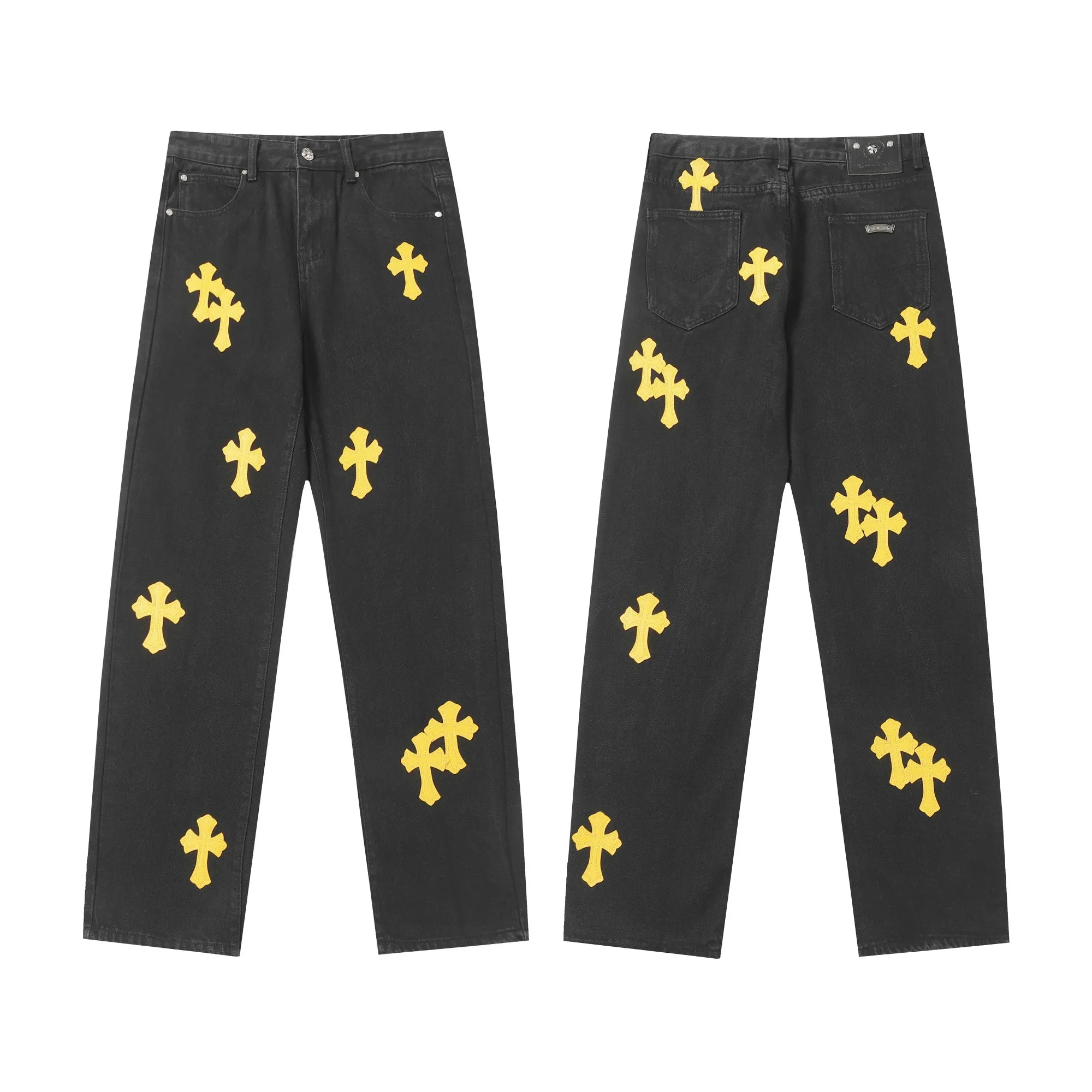 KE982 P230 The only correct leather label version on the market Chrome Hearts CH Miami limited yellow leather jeans Top ceiling quality 100% correct version The correct version is here!  Believe me this must be the best quality you will ever come across! ! Excellent value for money! !  Styles with different washes and textures are very friendly to people with thin legs and thick legs. The straight version is very flattering to the shape of the legs. The moderate length is timeless and easy to match. It is the basis of various styles and a must-have in the wardrobe! ! Add a little stacking to make the atmosphere easy to control. The fabric is stiff but the upper body is soft without losing texture. The sides and cuffs of some styles have a bone-wash effect. It’s really hard not to love it!  ✅Correctly customize the Croxin metal leather label on the back panel. It is definitely not sold directly with the cross on the finished jeans. 1:1 copying strives for excellence and the details are perfectly grasped. ✅The cross leather label is clear and smooth. Exquisite turning top craftsmanship. ✅Buttons, zippers and hardware are all customized versions of the Croxin LOGO. ✅High-cost washing process. Size: 28 30 32 34 36
